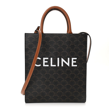 Celine Triomphe Canvas Calfskin Small Vertical Cabas Tan 1 of 10