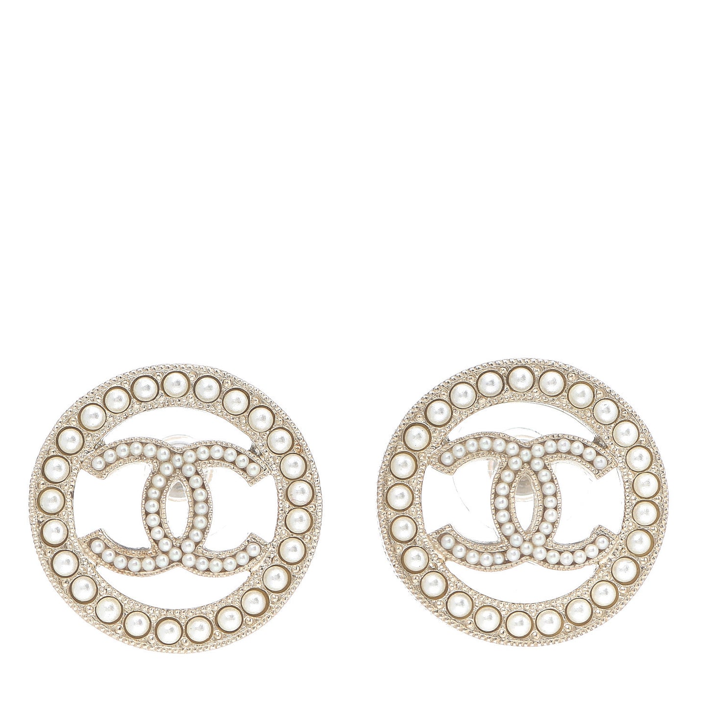 Pearl CC Round Earrings Gold
