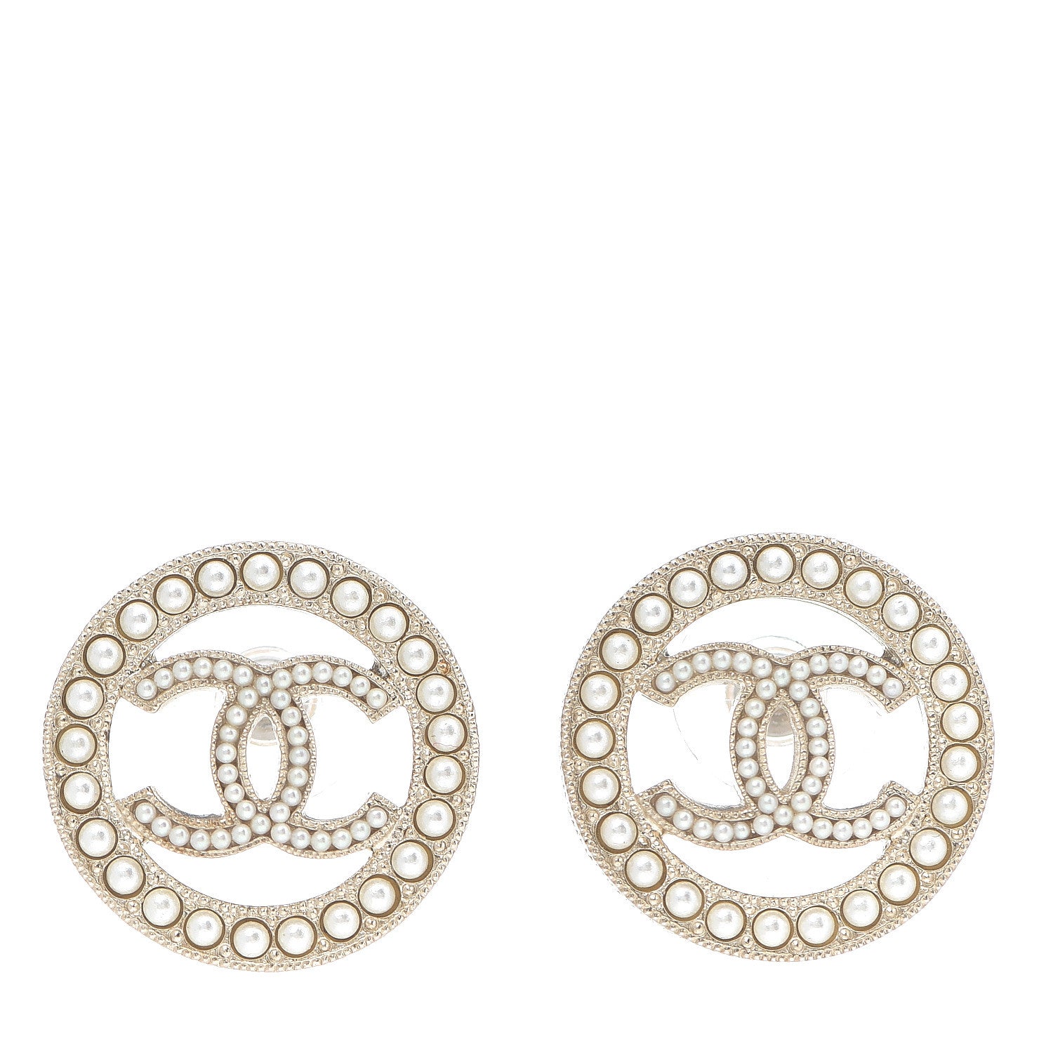 Chanel Pearl CC Round Earrings Gold 1 of 3