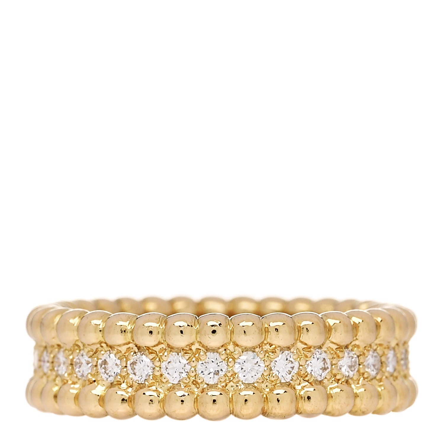 Van Cleef & Arpels 18K Yellow Gold Diamond Perlee 1 Row Ring 51 5.75 3 of 4