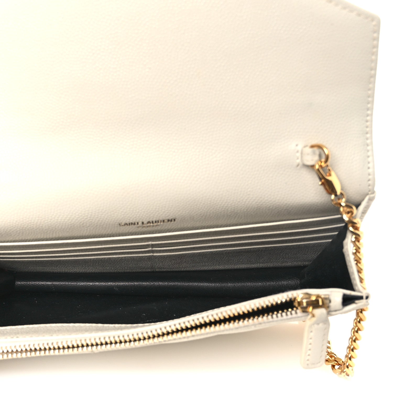 Saint Laurent Grain De Poudre Matelasse Chevron Monogram Envelope Chain Wallet Blanc Vintage 4 of 12