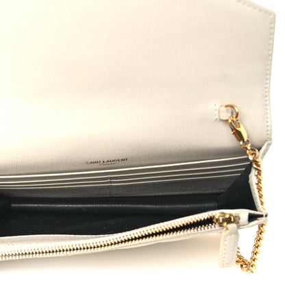Saint Laurent Grain De Poudre Matelasse Chevron Monogram Envelope Chain Wallet Blanc Vintage 4 of 12