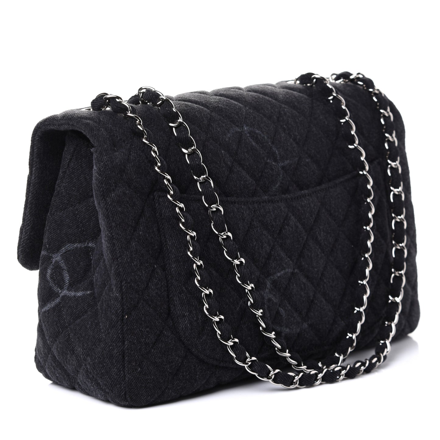 Denim Quilted CC Print Jumbo Single Flap Black