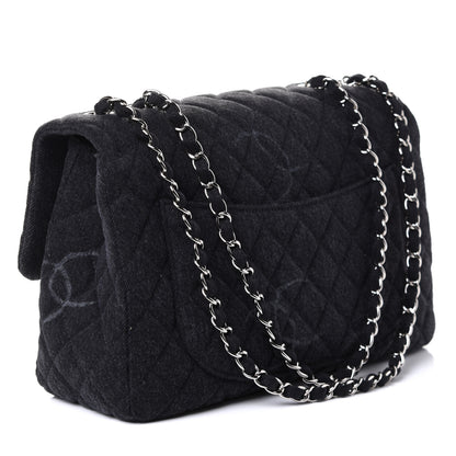Chanel Denim Quilted CC Print Jumbo Single Flap Black 2 of 5