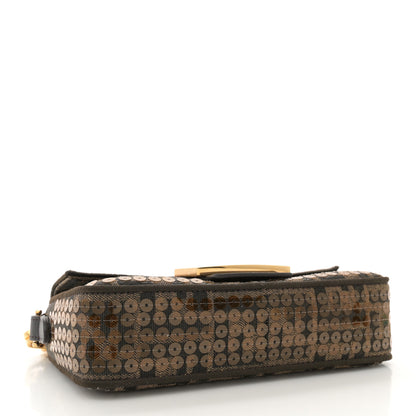 Fendi Fabric Jacquard Paillettes Vitello Seta FF 1974 Mini Baguette Testa di Moro Real Ebano 4 of 11