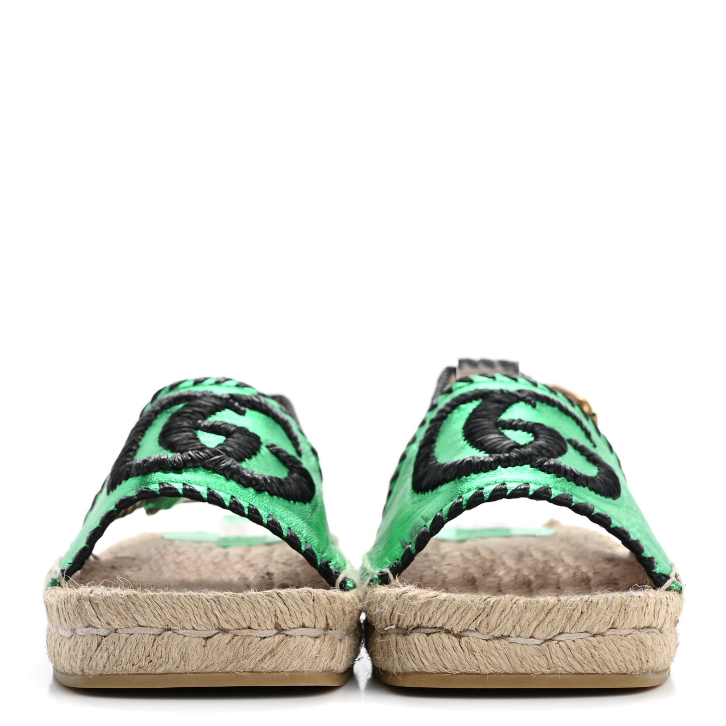 Metallic Nappa Embroidered Double G Espadrille Slingback Sandals 35 Green