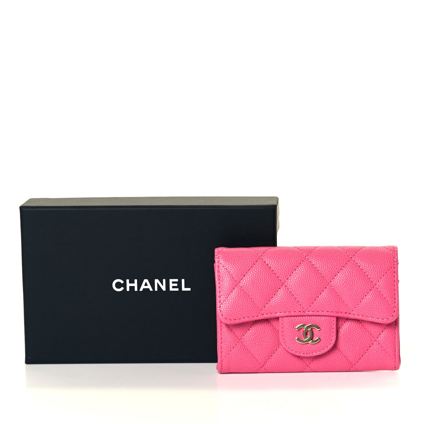 Caviar Quilted Flap Card Holder Wallet Pink