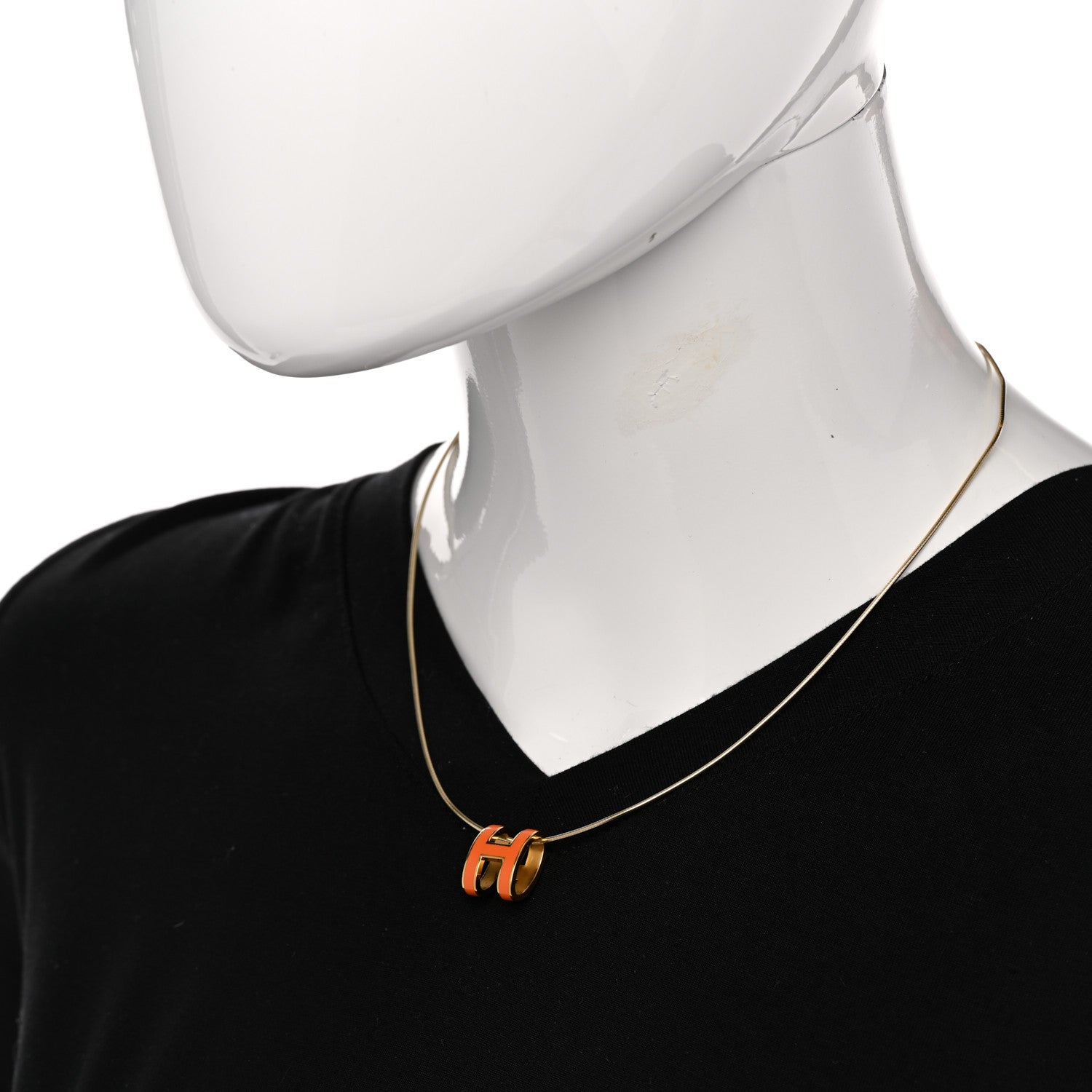 Hermes Lacquered Gold Pop H Pendant Necklace Orange 2 of 6