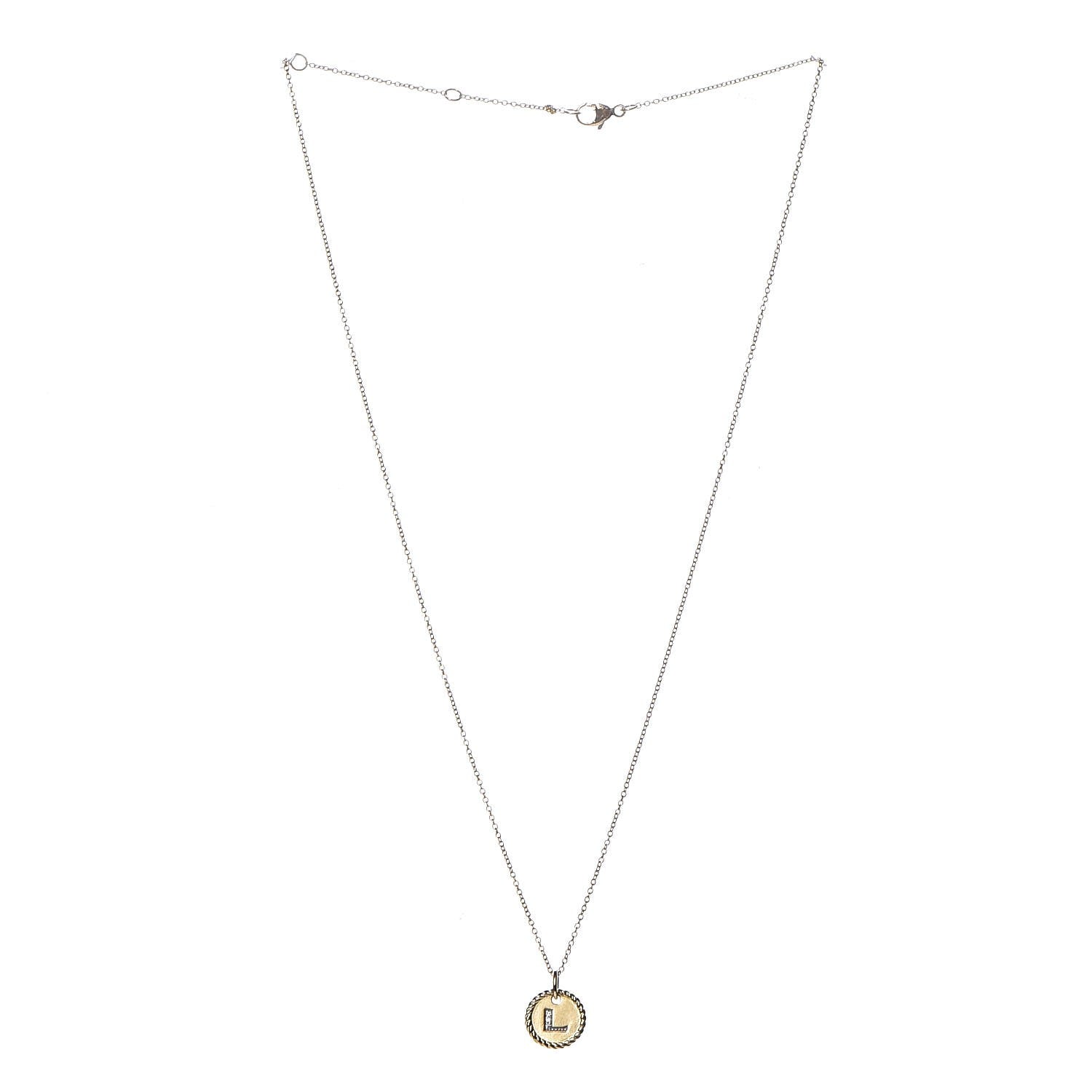 David Yurman 18K Yellow Gold Diamond Initial L Charm Necklace 3 of 7