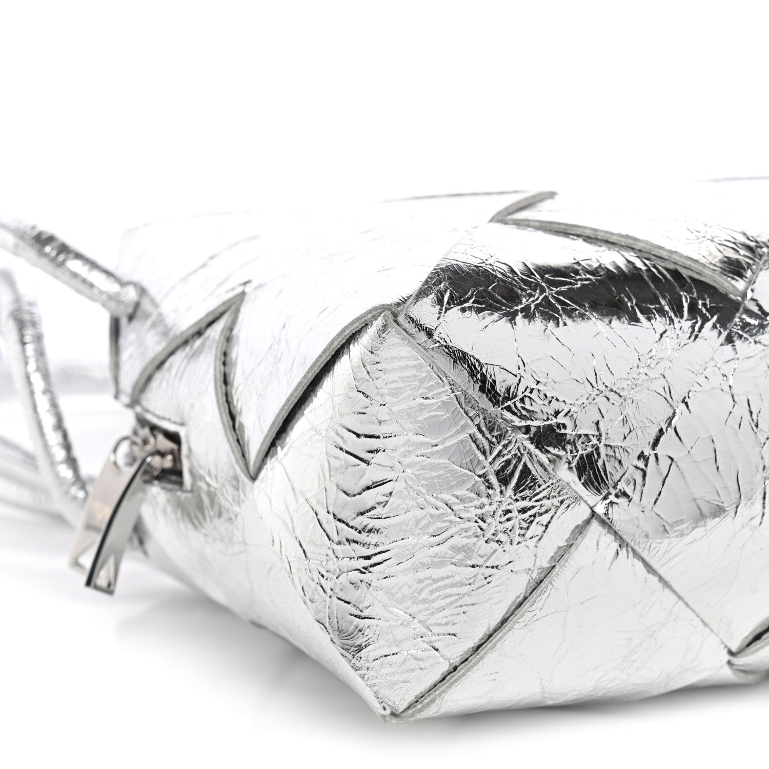 Bottega Veneta Metallic Crinkled Lambskin Maxi Intrecciato Small Cassette Camera Bag Silver 8 of 9