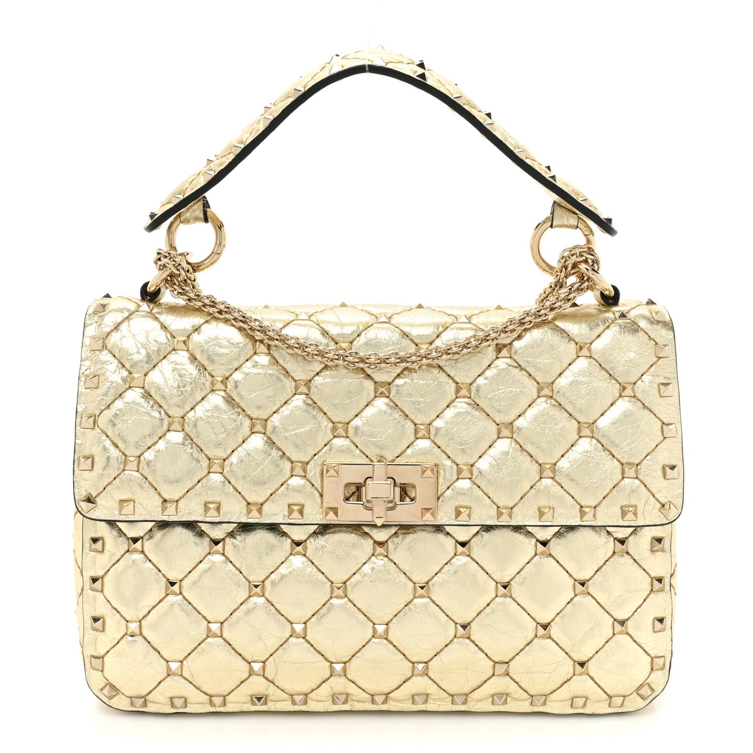 Valentino Garavani Metallic Wrinkled Lambskin Medium Rockstud Spike Shoulder Bag Mekong 1 of 9