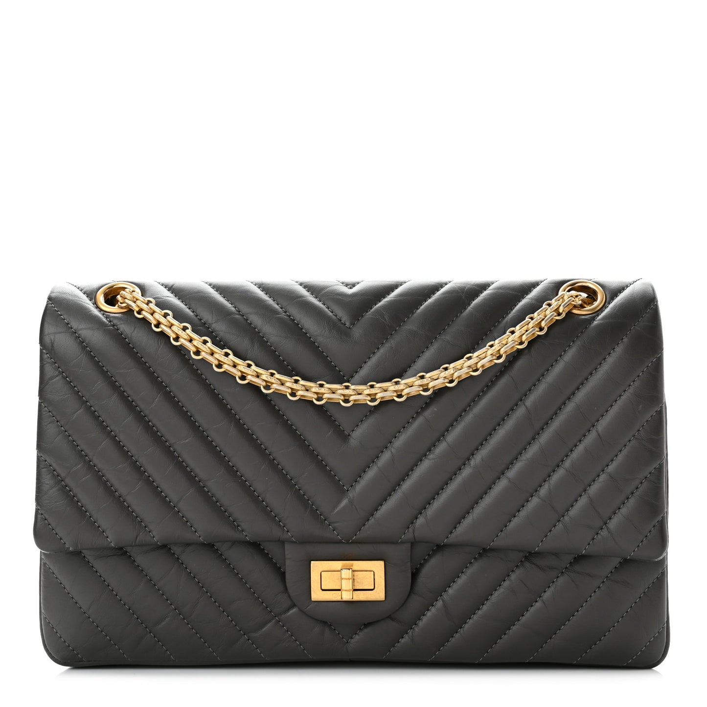 Aged Calfskin Chevron Quilted 2.55 Reissue 226 Flap Dark Grey