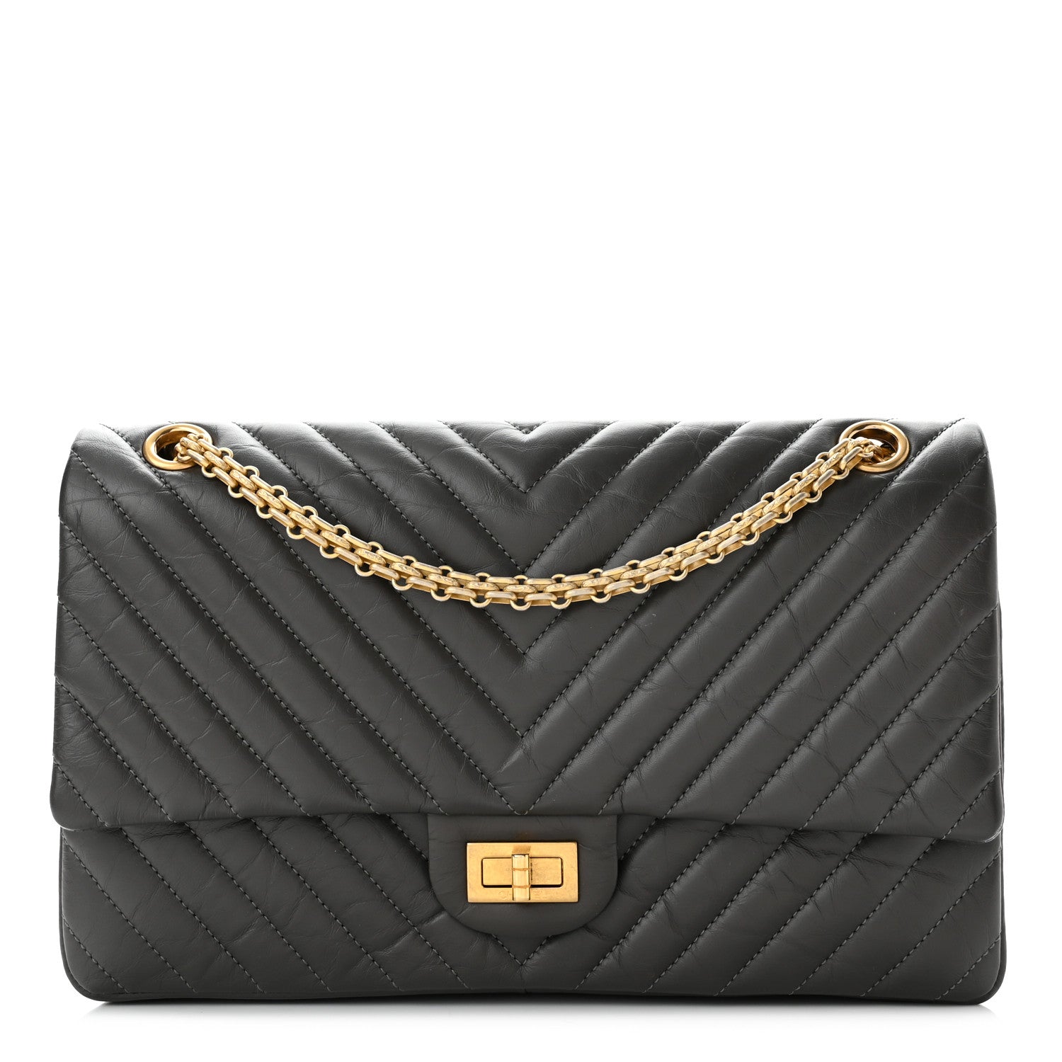 Chanel Aged Calfskin Chevron Quilted 2.55 Reissue 226 Flap Dark Grey 1 of 11