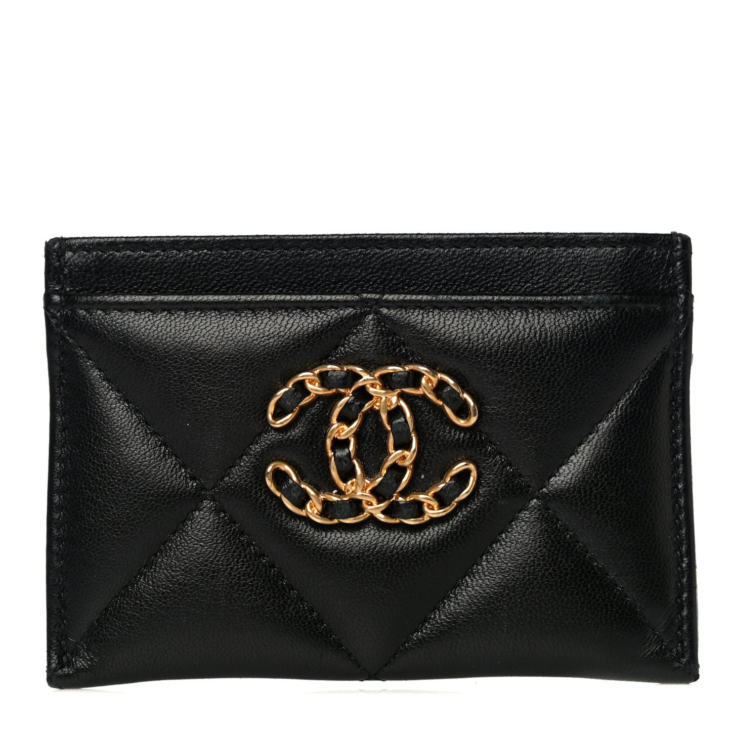Lambskin Quilted Chanel 19 Card Holder Black