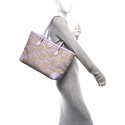 Gucci Monogram Jumbo GG Textured Dollar Calfskin Medium Ophidia Shopping Tote Beige Lapis 2 of 9