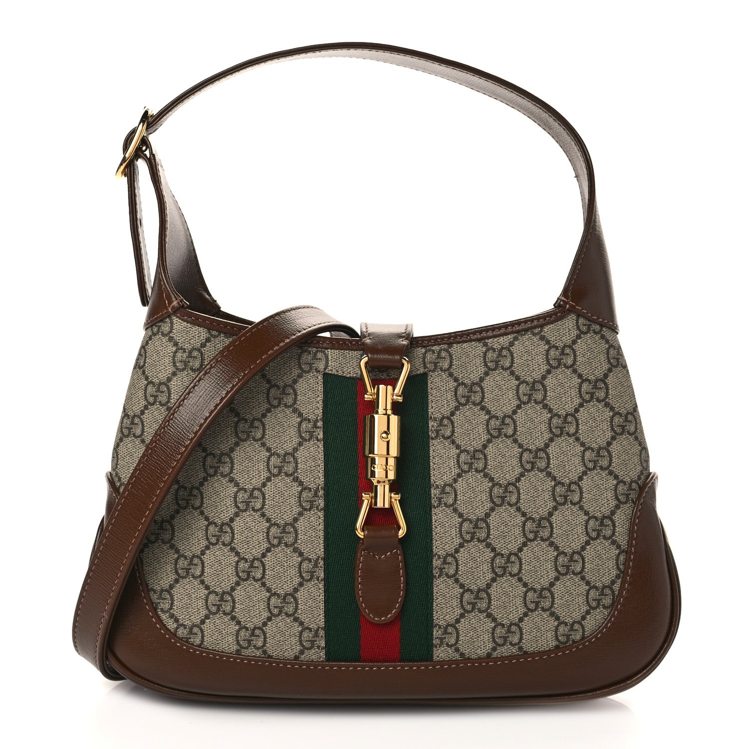 Gucci GG Supreme Monogram Azalea Calfskin Web Small Jackie 1961 Hobo Beige Ebony Brown Sugar 1 of 8