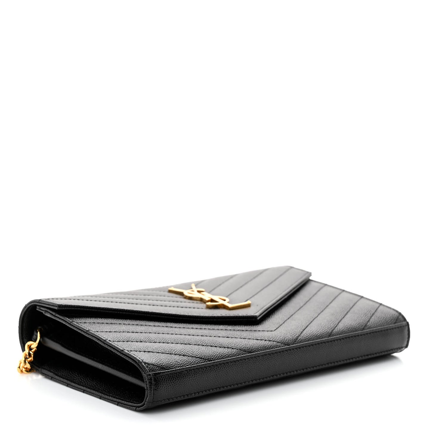 Grain De Poudre Matelasse Chevron Monogram Chain Wallet Black