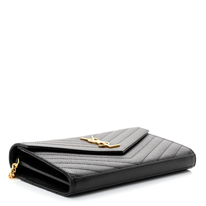 Saint Laurent Grain De Poudre Matelasse Chevron Monogram Chain Wallet Black 4 of 10