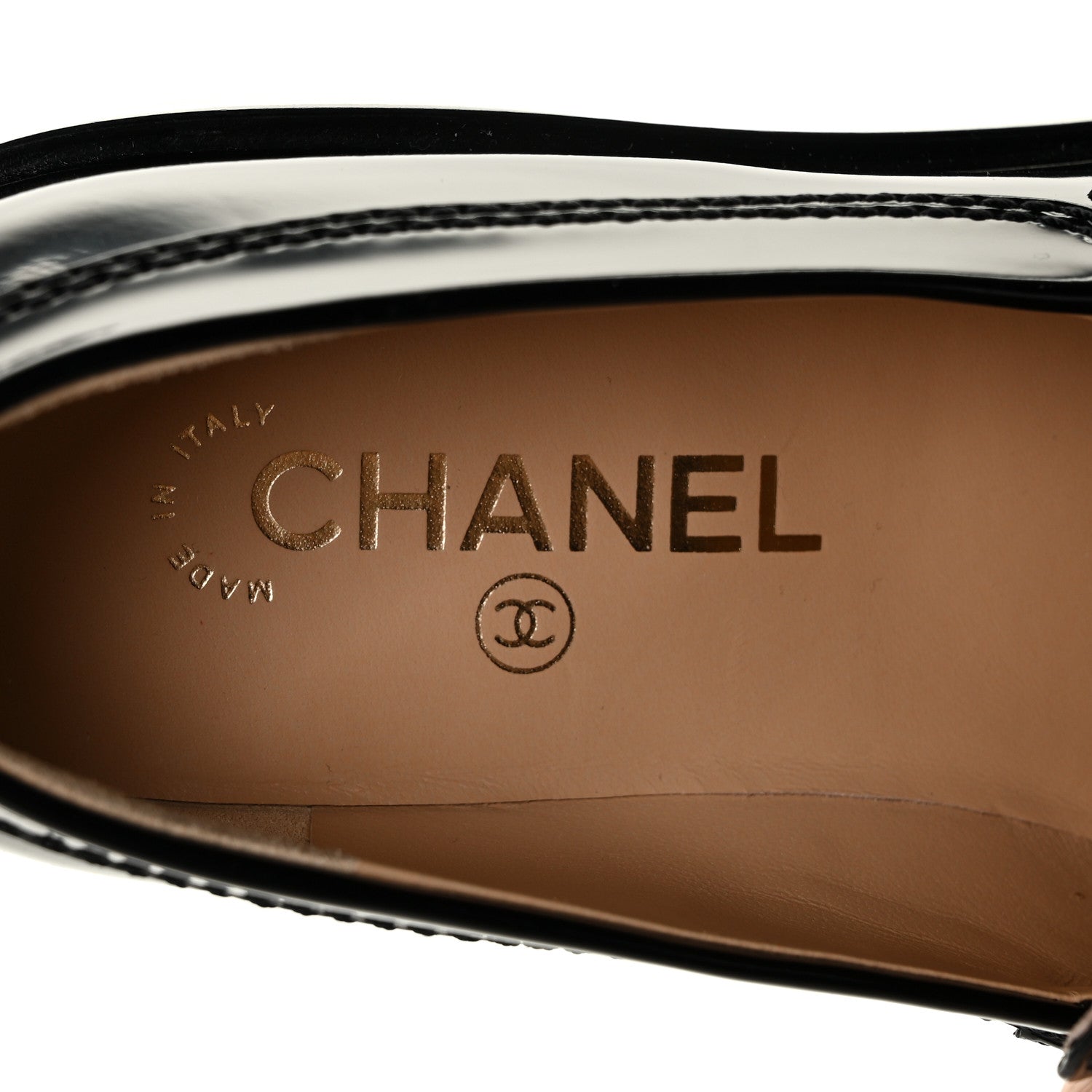 Chanel Shiny Calfskin Logo Loafers 37 Black 7 of 9