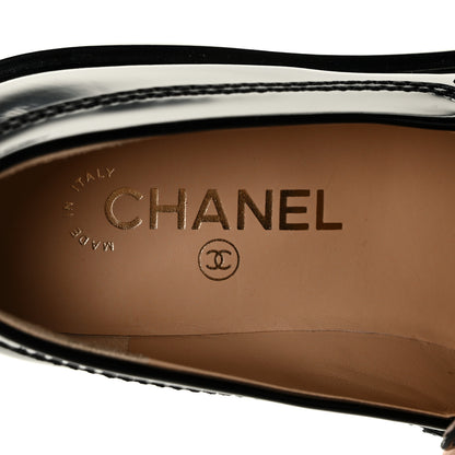 Chanel Shiny Calfskin Logo Loafers 37 Black 7 of 9