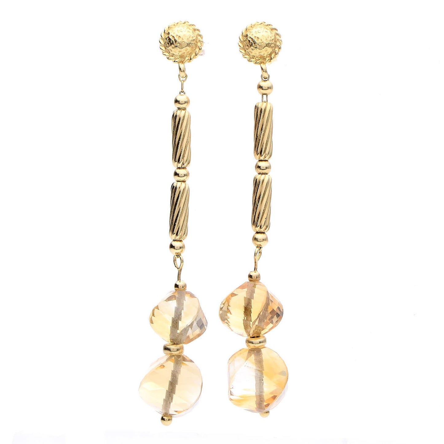 18K Yellow Gold Citrine Dangle Twist Earrings