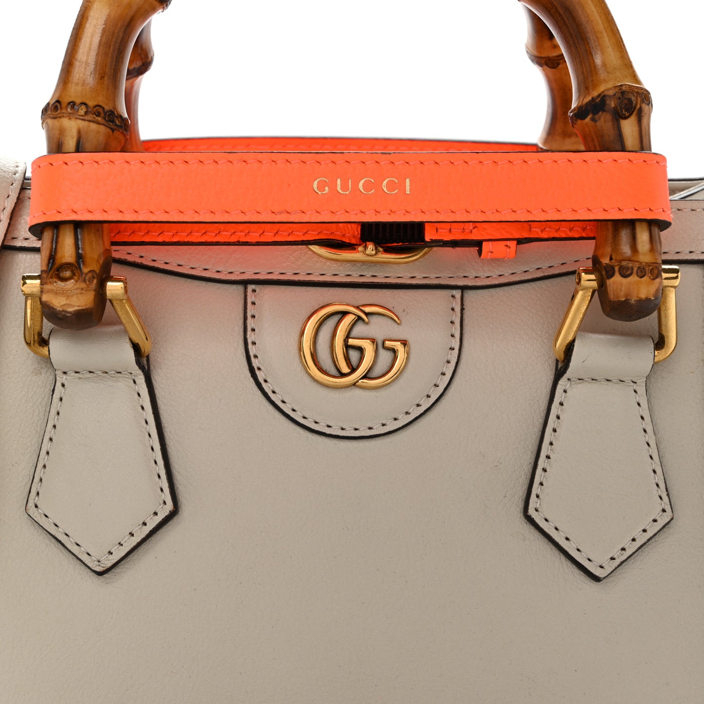 Wonka Grain Calfskin Mini Diana Tote Bag Mystic White Orange Fluo