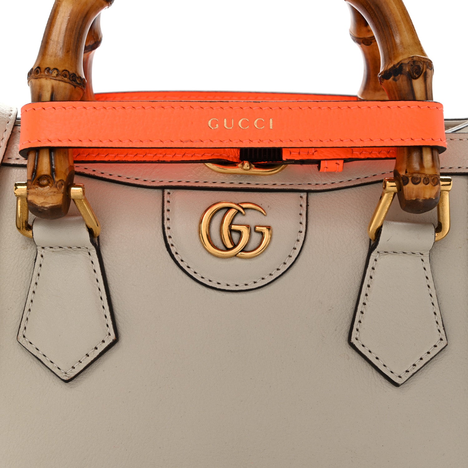 Gucci Wonka Grain Calfskin Mini Diana Tote Bag Mystic White Orange Fluo 8 of 11