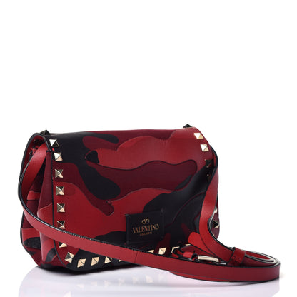 Valentino Garavani Nappa Canvas Camouflage Mini Rockstud Flap Saddle Crossbody Bag Red 3 of 10