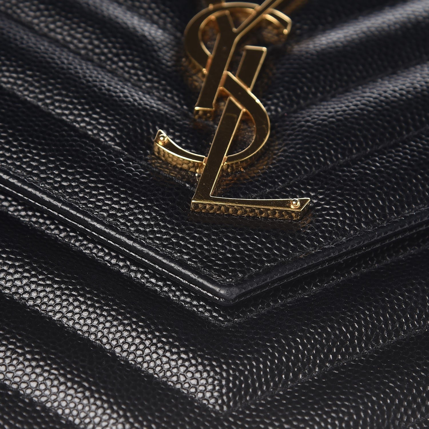Saint Laurent Grain De Poudre Matelasse Chevron Monogram Chain Wallet Black 8 of 9