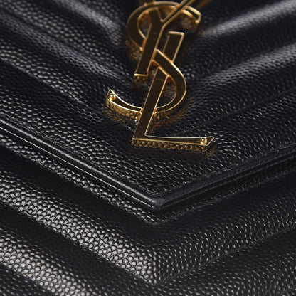 Saint Laurent Grain De Poudre Matelasse Chevron Monogram Chain Wallet Black 8 of 9