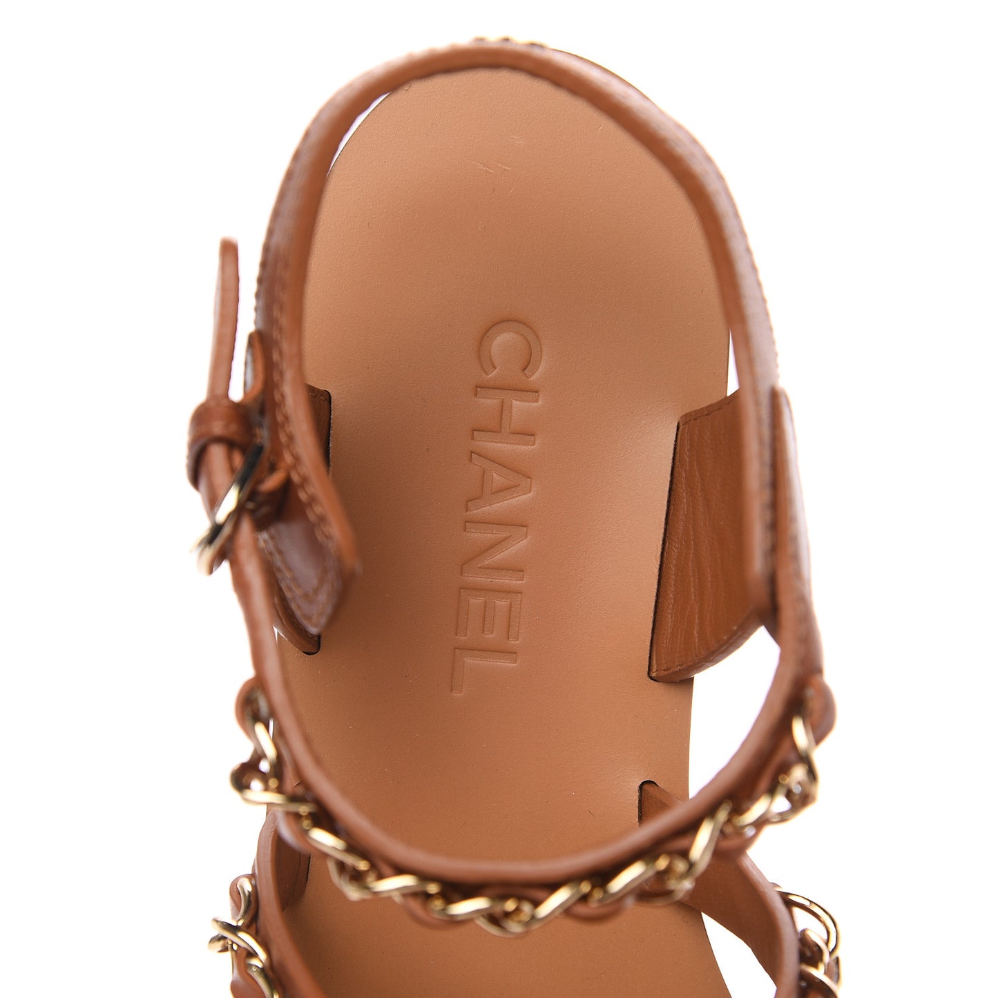 Calfskin Chain CC Flat Sandals 41 Beige