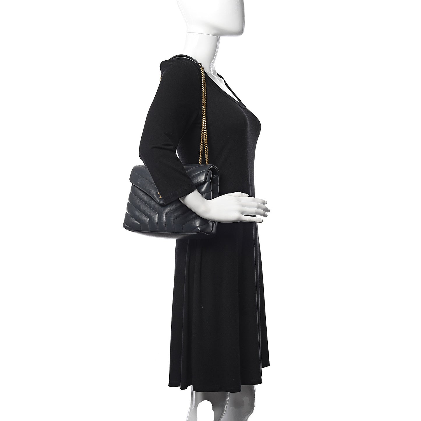 Calfskin Y Quilted Monogram Small Loulou Chain Satchel Asphalt