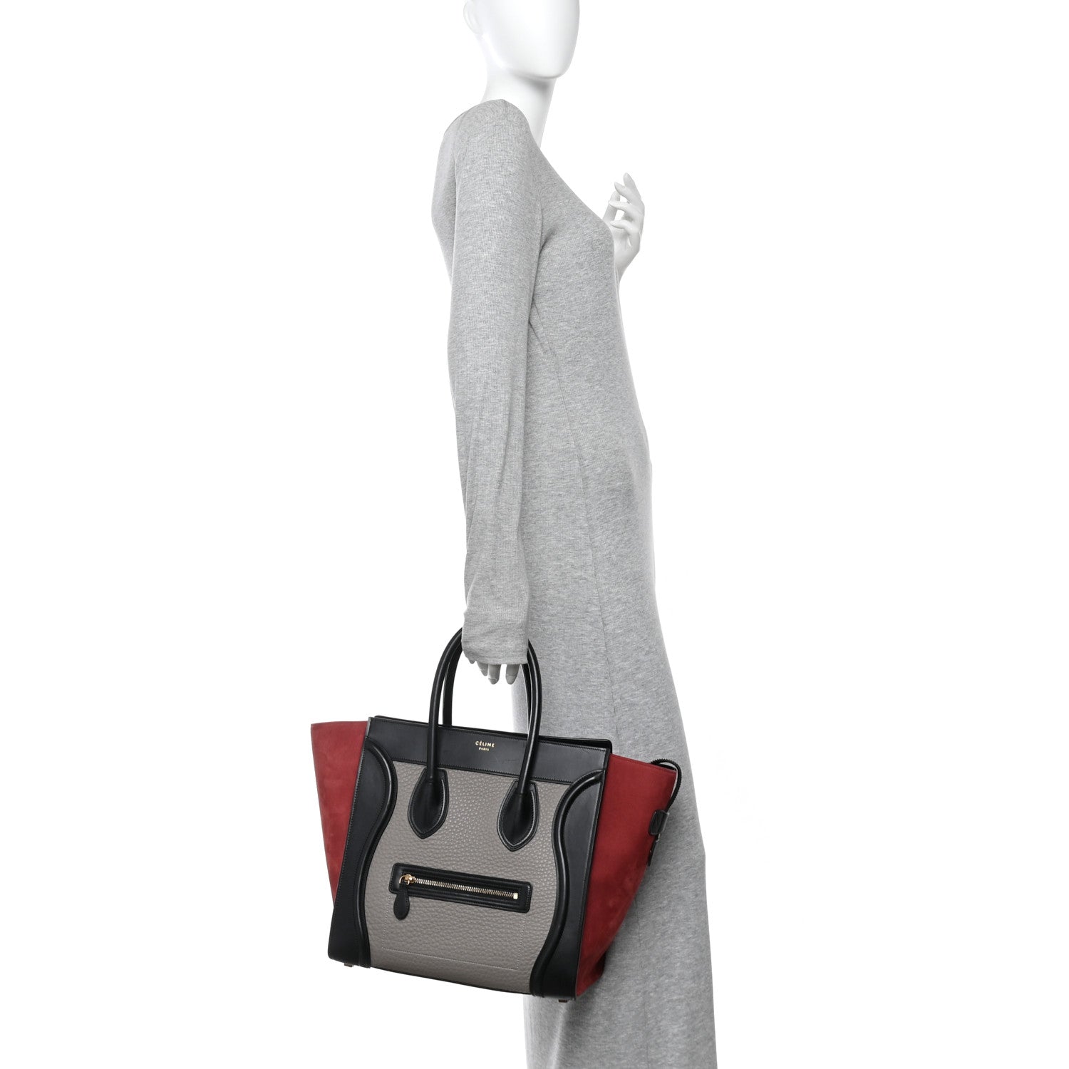 Celine Bullhide Calfskin Suede Mini Tri-Color Luggage Dark Ruby 2 of 12