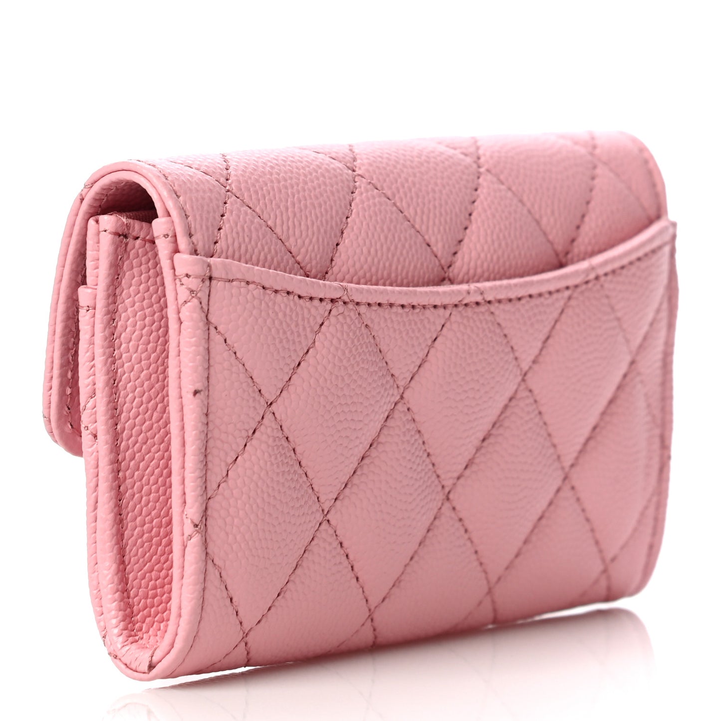 Caviar Quilted Flap Card Holder Wallet Light Pink