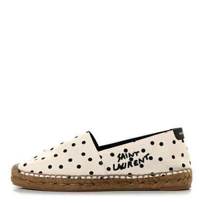 Saint Laurent Canvas Nappa Polka Dot Elba Light Logo Embroidered Espadrilles 36.5 Cream Black 1 of 9