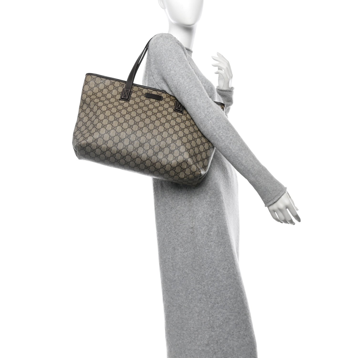 Gucci GG Supreme Monogram Medium Zippered Shopping Tote Dark Brown 2 of 13