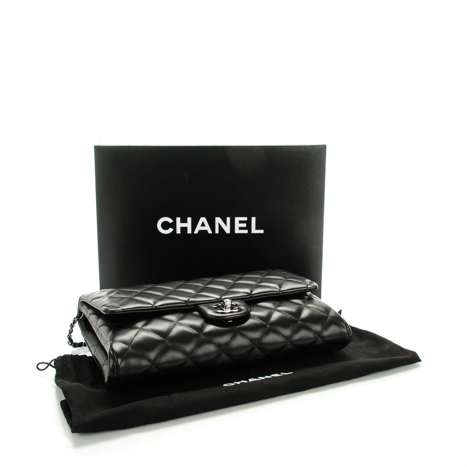 Chanel Lambskin Quilted Clutch With Chain Flap Black 4 of 8