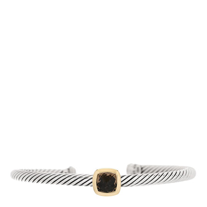 David Yurman Sterling Silver 18K Yellow Gold Smoky Quartz 4mm Cable Classics Station Bracelet 1 of 3