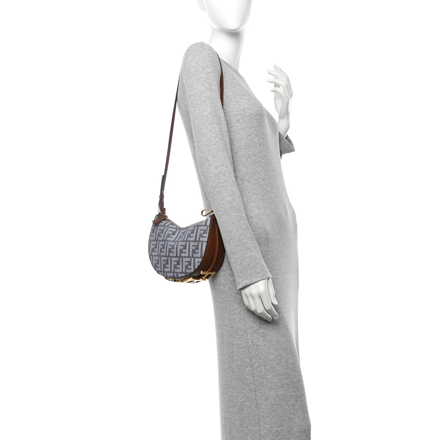Fendi Denim Vitello King F is Fendi FF Embroidered Mini Fendigraphy Hobo Bag Blue Brown 2 of 10