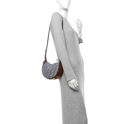 Fendi Denim Vitello King F is Fendi FF Embroidered Mini Fendigraphy Hobo Bag Blue Brown 2 of 10
