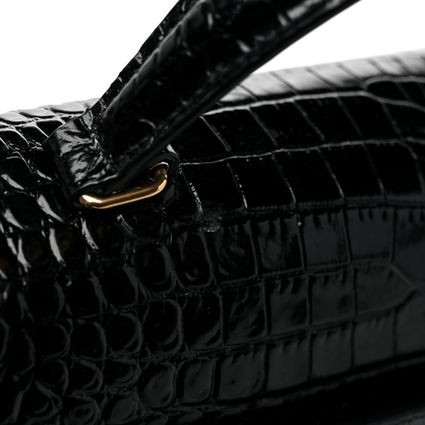 Calfskin Crocodile Embossed Medium Classic Monogram Cassandra Top Handle Black