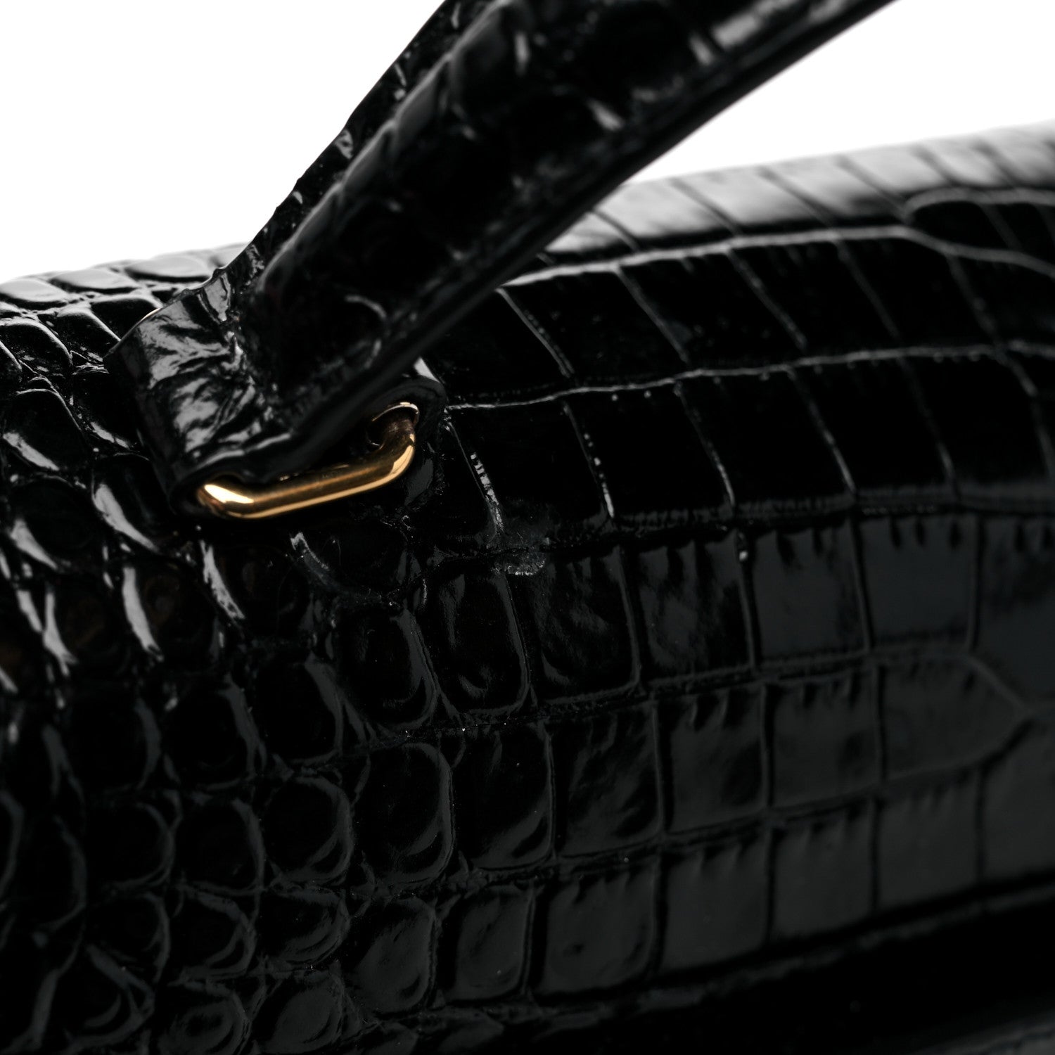 Saint Laurent Calfskin Crocodile Embossed Medium Classic Monogram Cassandra Top Handle Black 19 of 19