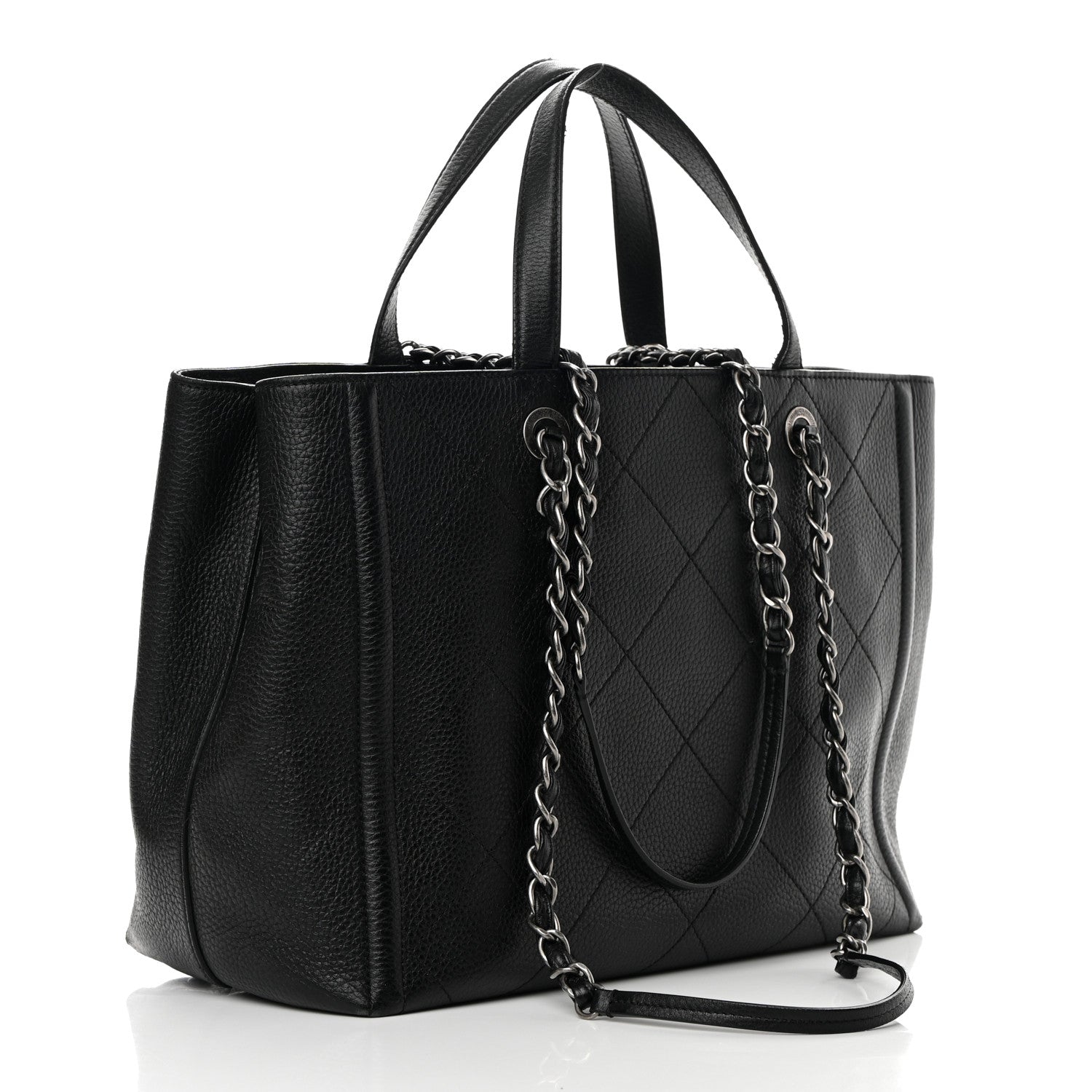 Chanel Deerskin Stitched Medium CC Shopping Tote Black 3 of 16