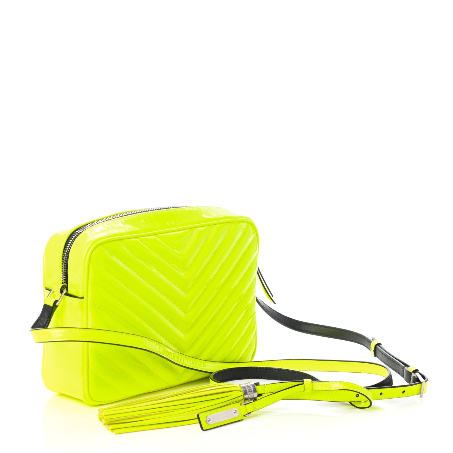 Saint Laurent Patent Calfskin Matelasse Monogram Lou Camera Bag Neon Yellow 3 of 9