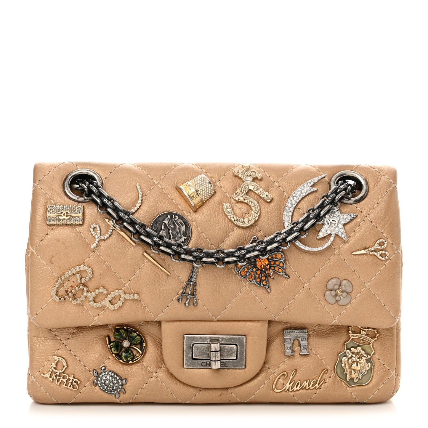 Metallic Calfskin Quilted Lucky Charms 2.55 Reissue 224 Flap Gold