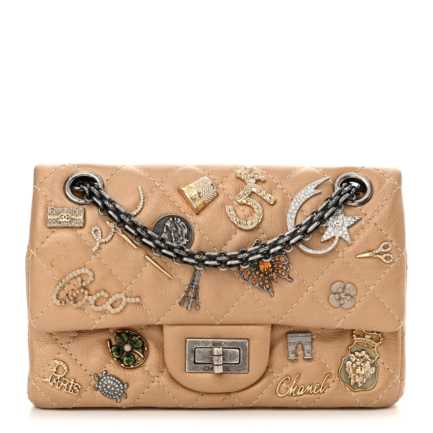Chanel Metallic Calfskin Quilted Lucky Charms 2.55 Reissue 224 Flap Gold 1 of 14