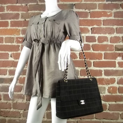 Chanel Suede Square Quilted Jumbo Flap Black 2 of 9
