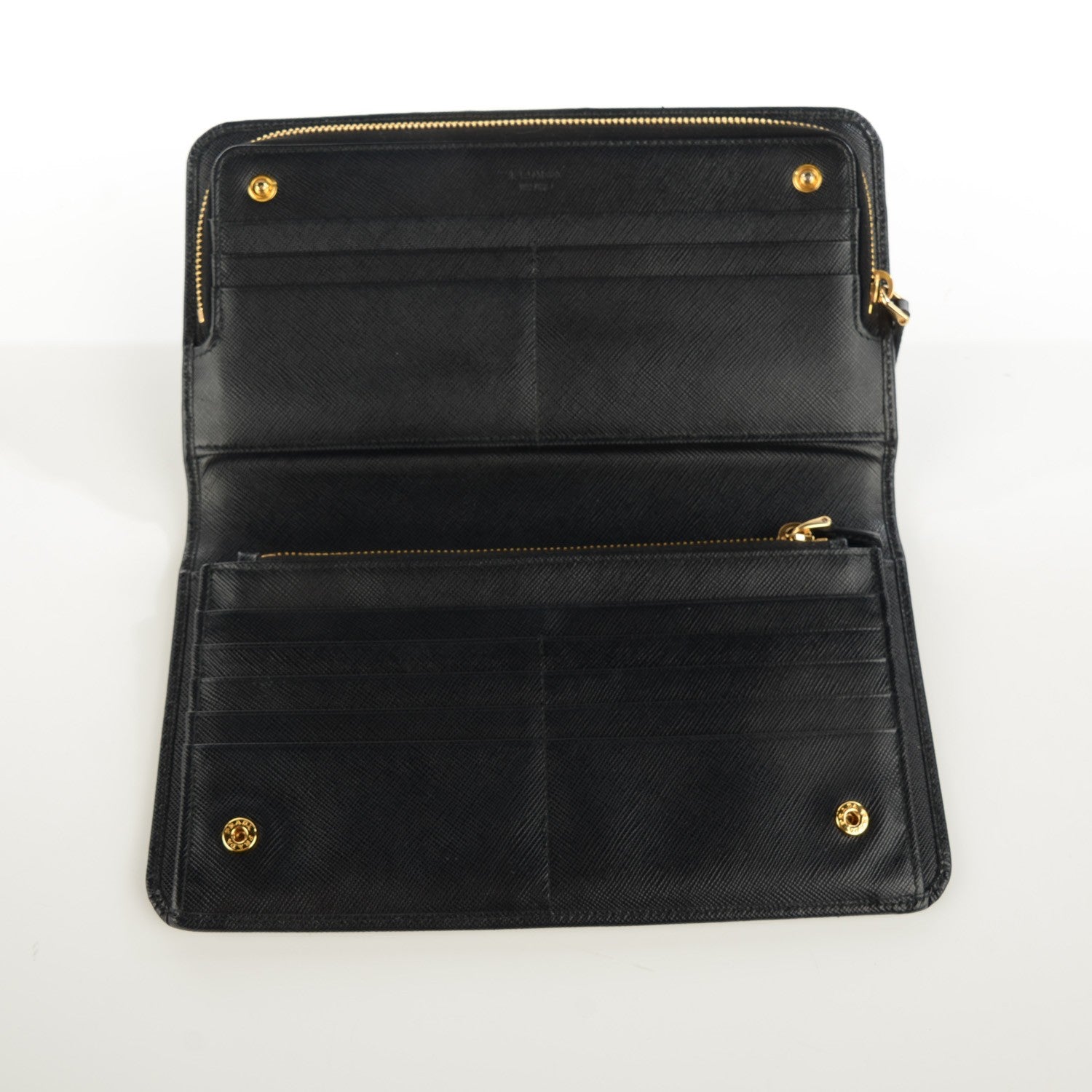 Prada Saffiano Metal Double Snap Travel Wallet Nero Black 6 of 8