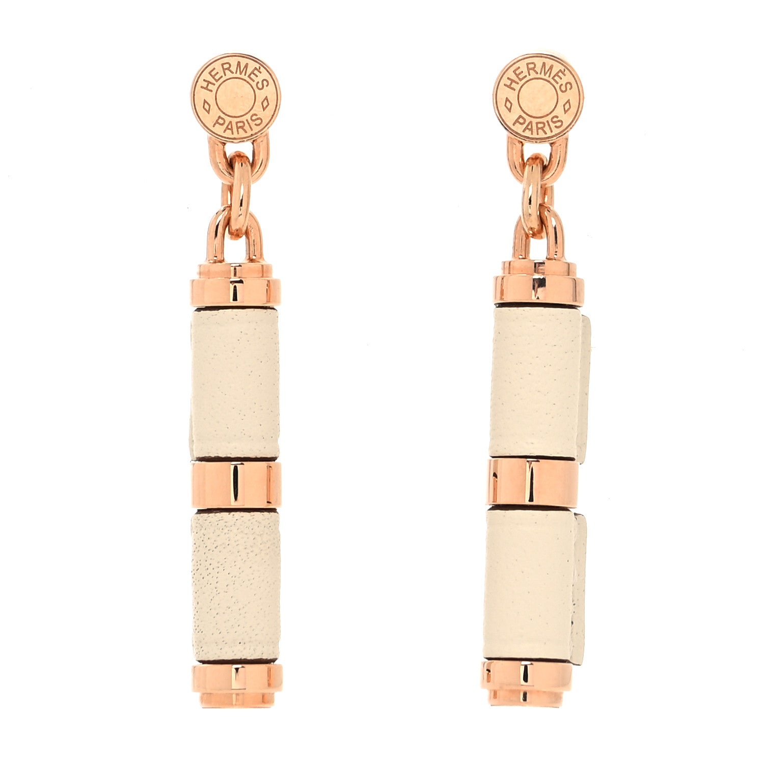 Hermes Rose Gold Plated Swift PM Charniere Earrings Craie 1 of 6