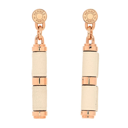 Hermes Rose Gold Plated Swift PM Charniere Earrings Craie 1 of 6